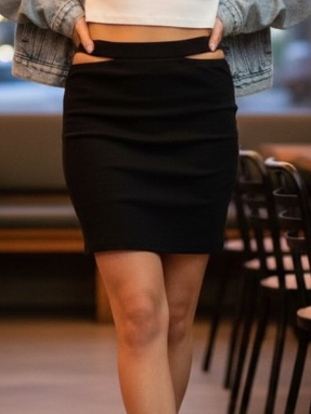 NEW BP Black Ribbed Side Cut Out Mini Skirt Size S